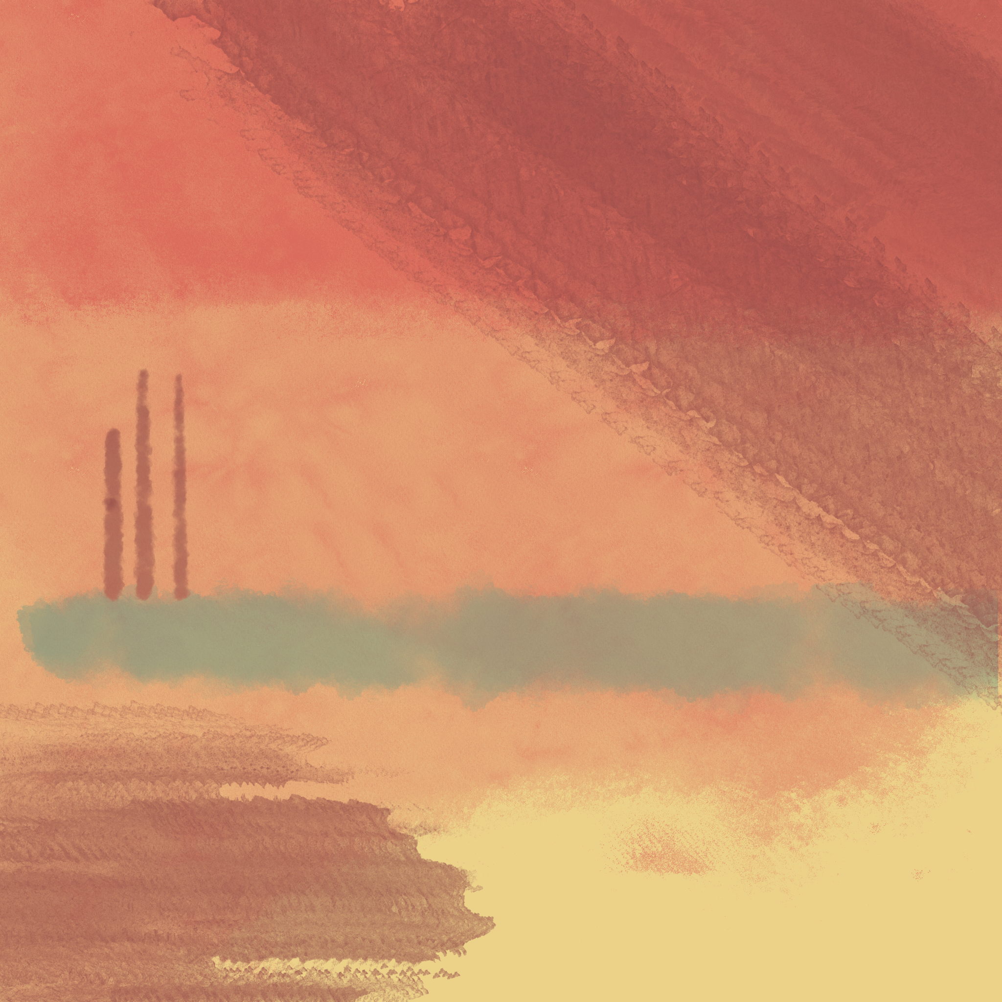An abstract sketch whos colours bleed into the canvas