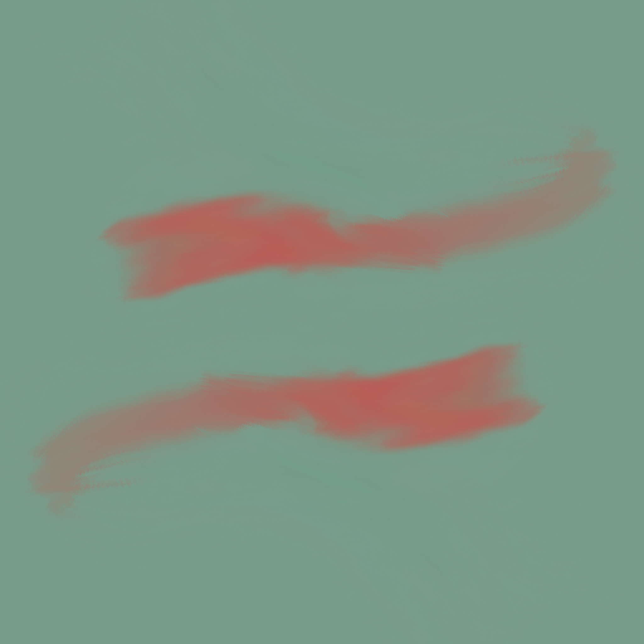 Two red brush strokes blurred by an oil brush